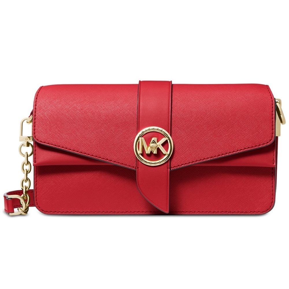 Michael Kors Red Greenwich Medium Saffiano Leather Shoulder Bag
